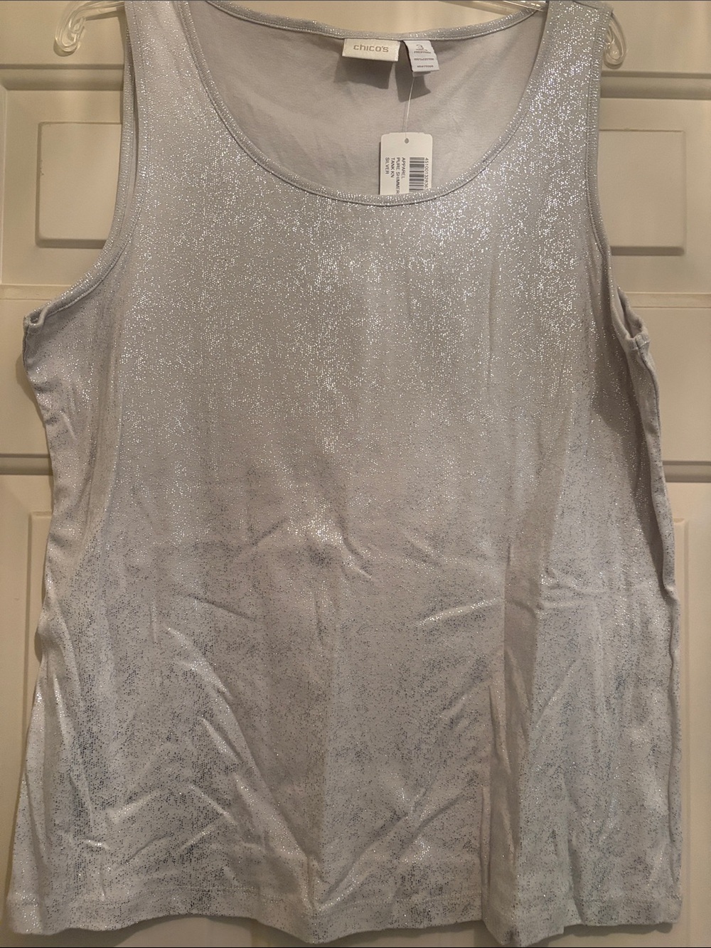 Chico's Pure Shimmer Tank Silver Metallic Knit Tank Top Size 3 (XL) 100% Cotton